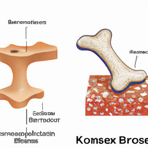 המחשה של המבנה המיקרוסקופי של רקמת עצם בריאה בהשוואה לרקמת עצם אוסטאופורטית.