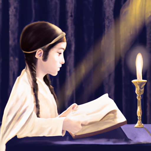 ילדה צעירה קוראת בתורה במהלך טקס בת המצווה שלה
