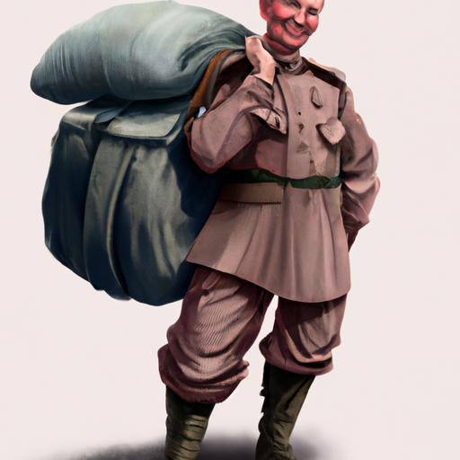 תמונה של חייל שנראה מרוצה מתיק הכביסה החדש והחזק שלו.